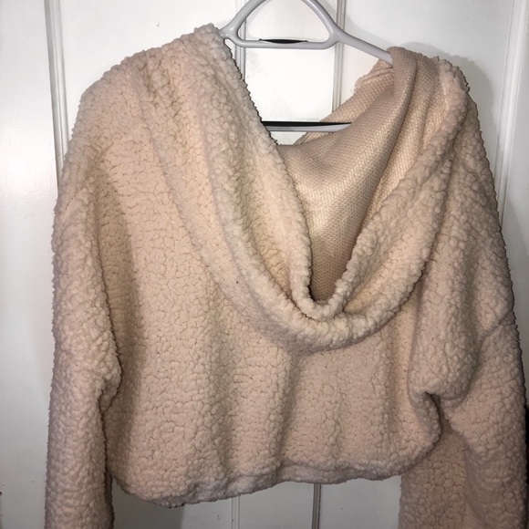 Cropped Beige Fur Hoodie - Picture 2 of 2